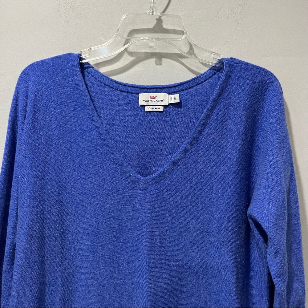 Women's VINEYARD VINES Blue V Neck Cashmere Sweater Size Medium Tunic Style - Picture 4 of 9